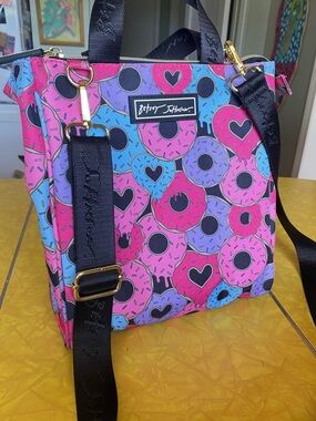 Betsey Johnson Pink, Purple & Blue Donut Print Crossbody Lunch Bag